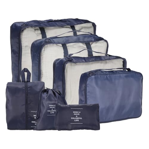 uxcell 7Set Travel Packing Cube, Travel Bags Organizer Luggage Organizer Bags Lightweight Compression Cube Travel Essentials with Shoe Bag for Outdoor Carry on Suitcases, Navy - color: Navy