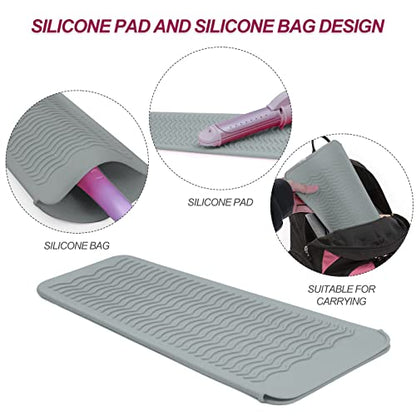 2PCS Silicone Heat Resistant Mat Pouch for Hair Straightener, Curling Iron, Flat Iron and Hot Hair Tools Grey 2 Pack - color: Grey, size: 2 Pack