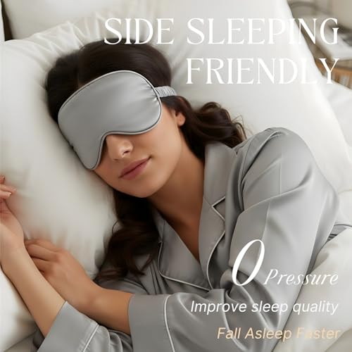Silk Satin Sleeping Eye Mask, Silvergrey Sleep Eye Mask Night Blindfold for Women and Men, Soft Breathable Blackout Eyeshade Eye Cover for Travel, Wedding Bridesmaid Gift - color: Silvergrey