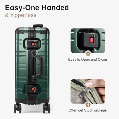 VentureVault All Aluminum Carry On Luggage 22x14x9 Airline Approved，Zipperless Luggage Premium Aluminum Suitcase Luggage, Hard Shell Carry On Luggage with Spinner Wheels (dark green, 20inch) - color: Green, size: 20inch