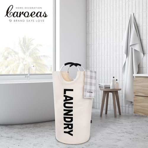 Caroeas 125L Laundry Basket,Large Laundry Hamper, Laundry Bag with Padded Handles, Clothes Hamper Stands Up Well, Collapsible Free Standing Easy Storage Washing Bin (Beige,125L) - color: Beige, size: 125L