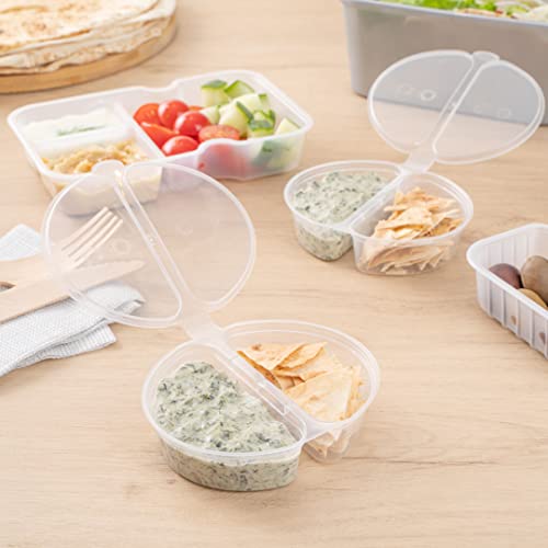 Restaurantware Futura 4 Ounce Snack Containers 100 Microwavable Sauce Containers - 2 Compartments Hinged Lid Clear Plastic Portion Cups For Condiments Or Dips - size: 6 oz
