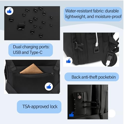 Vacuum Seal Travel Backpack W/Pump Built-in - 60L Water-Resistant Carry-On Vacuum Backpack Travel Bag Expandable Air Compression System with TSA Lock Fits19 Laptop (Black) - size: 60L