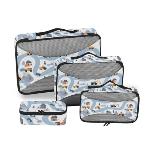 Blue Road Vehicle Compression Packing Cubes for Travel Luggage Suitcase Packing Organizers Bags Carry On Lightweight 4 Set