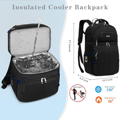 Insulated Cooler Backpack,Double Deck Leakproof Cooler Bag,Insulated Backpack Cooler Lunch Backpack for Men Women - color: Blue+Black
