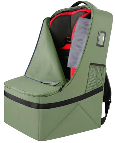 YOREPEK Padded Car Seat Bags for Air Travel, Car Seat Travel Backpack with Shoulder Straps, Gate Check Carsat Bag, Baby Travel Essentials for Flying - color: Olive Green