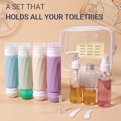 16 Pack Travel Bottles for Toiletries, TSA Approved 3oz Leak Proof Refillable Silicone Squeezable Containers Kit for Shampoo Lotion Conditioner with Toiletry Bag - color: 16pack/Colorful 1