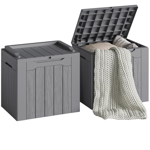 Devoko 30 Gallon Resin Deck Box 2 Pack Outdoor Indoor Waterproof Storage Box for Patio Furniture Pool Accessories Storage for Cushion Garden Tools (Grey, 2 Pack) - color: Grey, size: 30 Gallon 2 Pack