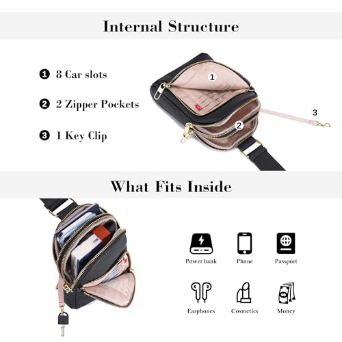 INICAT RFID Blocking Sling Bag, Anti Theft Crossbody Bag for Women Compact Travel Purses Leather - color: Black Rich