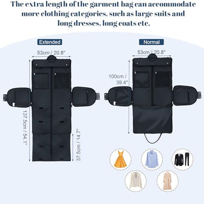 GARPROVM Garment Bags for Travel Women, 3 in 1 Convertible Garment Duffle Bags with Separated Tote Bag, Waterproof Suit Bag Travel Carry On Luggage Weekender Bag for Business Trip, Black - color: Black