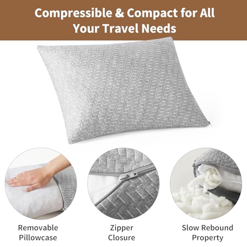Shredded Memory Foam Pillow, Travel Size Pillow Camping Pillow Breathable and Soft, Ideal Car Backpacking Hiking Airplane - color: Light Gray, size: L-23 X 16 Inch