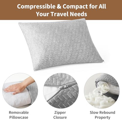 Shredded Memory Foam Pillow, Travel Size Pillow Camping Pillow Breathable and Soft, Ideal Car Backpacking Hiking Airplane - color: Light Gray, size: L-23 X 16 Inch