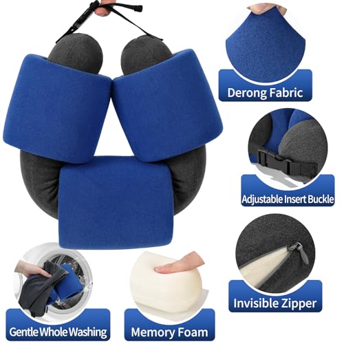 3-Ring Memory Foam Travel Neck Pillow It has obtained a Patent. The Three Rings can be movably Adjusted to Provide Flexible Support for The Neck, Head, and Other Areas.Blue - color: Blue