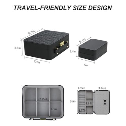 Portable Jewelry Box, Large Travel Jewelry Case Organizer (Black) - color: Black-1