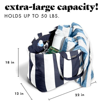 Fit & Fresh XL Beach Tote Bag for Women – XL Travel Tote with Zipper & Pockets, Oversized Canvas Pool Bag, Weekender Carry-On - color: Navy