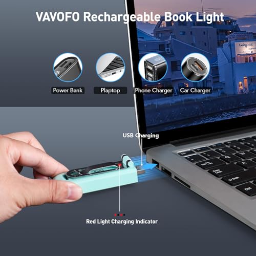 VAVOFO USB Rechargeable Book Light, Blue Light Blocking, Amber Light Clip On Bookmark Shaped Reading Light, Eye Care 6 LEDs Book Light for Bookworms Reading in Bed with 9 Lighting Modes (Powder Green) - color: Powder Green