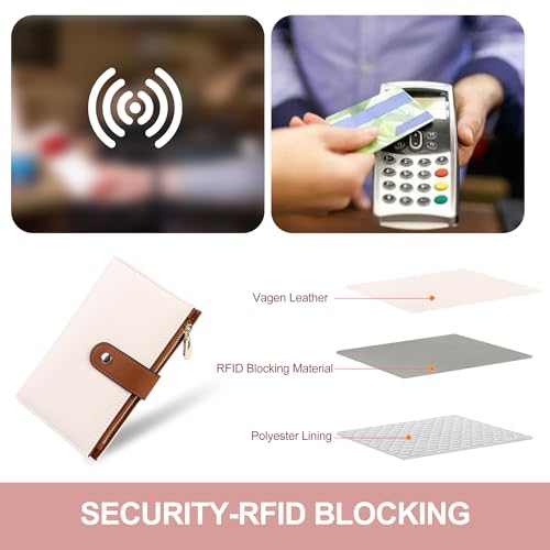 yiijay Women's Wallets RFID Blocking Leather Trifold Clutch Wallet Credit Card Holder Ladies Travel Wallet Purse with Pen Holder - color: 1Beige&Brown