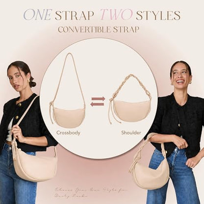 Mali&Lili Hobo Shoulder Bag for Women, Aria Convertible Crossbody Bags for Women, Vegan Leather purses, Shoulder Handbags - color: Sand
