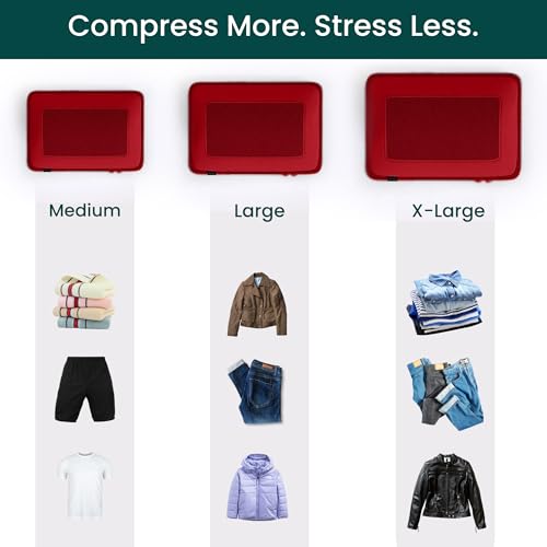 NOBL Travel Compressible Packing Cubes Set, 6 Pieces Travel Packing Organizers, Compression Luggage Cubes for Suitcases & Carry On, Space Saving - Cherry Red - color: Cherry Red