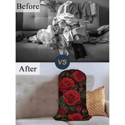 Swono Red Roses Drawstring Closure Dirty Clothes Bag Organizer, Heavy Duty Large Laundry Bag, Summer Flower Leaf Stem Blossom Botanical Rip-Stop Bags for Camp Travel, Machine Washable - color: Red Roses