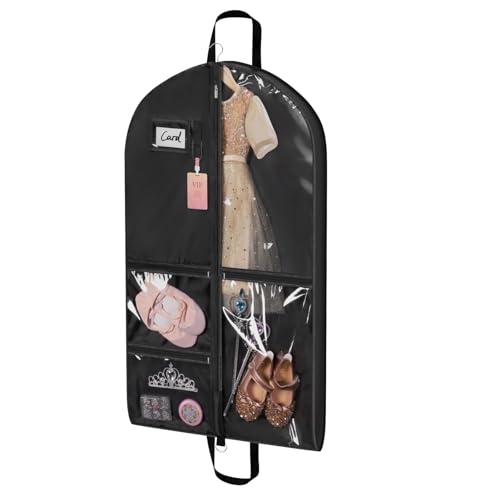 Univivi Dance Costume Garment Bag, 40" Waterproof Hanging Bag for Travel, Kids Clothes Bag With 5 Clear Pockets and Handles for Costumes and Sports, Black - color: Black, size: 1 Pack