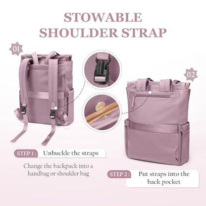 GOLF SUPAGS Convertible Laptop Backpack for Women Casual Daypack Notebook Tote Bag for Work College Travel Leisure (Pinkish Purple) - color: Pinkish Purple