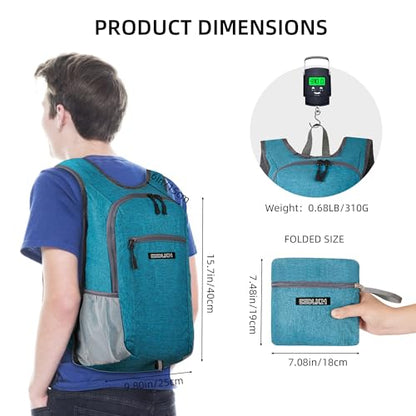 Small Hiking Backpack with Detachable Front Phone Holder, Foldable Packable Back pack with Chest and Waist Strap, Lightweight Daypack for Women Men (Blue, 15L) - color: Blue
