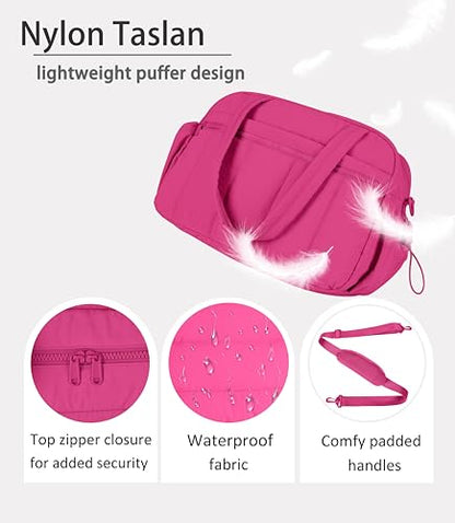 Lightweight Travel Duffle Bag for Women, Quilted Puffy Weekender with Wet Pocket for Gym, Overnight, Personal Item Carry On, Rose Red - color: Rose Red