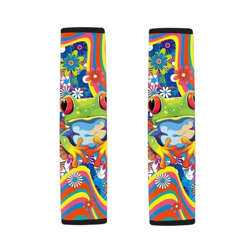 Cute Frog Car Seat Belt Pad Cover 2-Pack Soft Car Safety Seat Belt Strap Shoulder Pad Anti-Slip Shoulder Strap Protect Universal Fit Most Cars Women Men - color: Cute Hippie Flower Frog