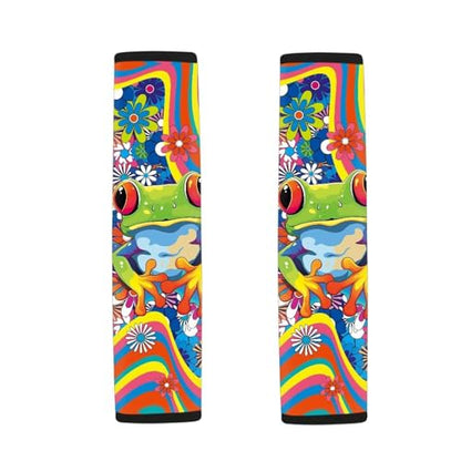 Cute Frog Car Seat Belt Pad Cover 2-Pack Soft Car Safety Seat Belt Strap Shoulder Pad Anti-Slip Shoulder Strap Protect Universal Fit Most Cars Women Men - color: Cute Hippie Flower Frog