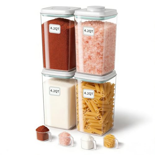 Airtight Food Storage Containers Set with One-Touch Lid, 4-Pack (4.22 QT / 4.0 L) Best Value Stackable Durable PET for Complete Kitchen Pantry Organization - color: 4.2QT*4