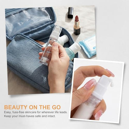6pcs Airless Travel Pump Bottle, Clear Empty Refillable Vacuum Pump Bottle, 5ml 10ml 15ml Plastic Press Lotion Travel Container for DIY Cosmetic Foundation Toiletries - color: White