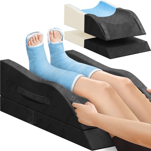 Tranquilrelax Double Leg Elevation Pillows, Wedge Pillow for After Surgery, Memory Foam Support Adjustable, Comfort Care for Back Knee Hip Ankles Pain, Knee Pillow for Sleeping Blood Circulation Black - color: Black, size: Double Leg