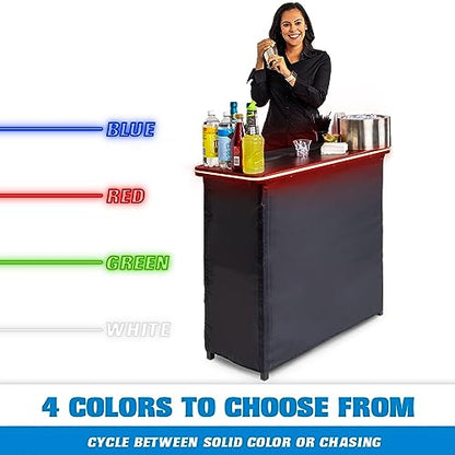 GoBar Portable Bar Table for Events - Black, 3 Skirts, or LED - Pop Up Mobile Bartending Station with Travel Carrying Case - color: Led Black Skirt