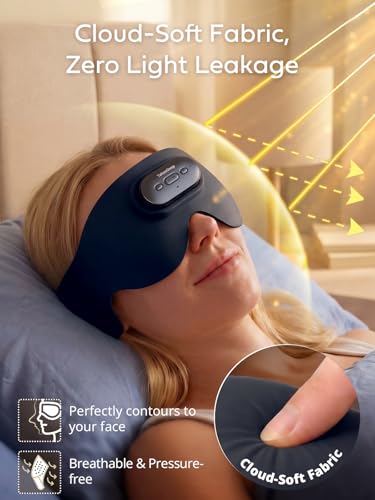Sleep Headphones for Side Sleepers, Ultra-Thin Adjustable Stereo Speakers, Sleep Mask with Bluetooth 5.4, 64H Playtime, for Sleeping, Travel & Meditation, Unique Gifts for Men Women - color: Midnight Black