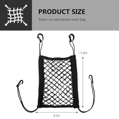 2-Layer Car Mesh Organizer, Seat Back Net Bag Stretchable Barrier of Backseat Pet Kids, Four-Side Elastic Storage Netting Pouch Cargo Tissue Purse Holder Between Front Seats - color: 2-Layer Four-Side