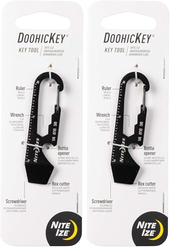 Nite Ize DoohicKey Keychain Multi Tool, Stainless-Steel 5-in-1 Multi Tool With Bottle Opener + Carabiner Clip, Black (Pack of 2) - size: 1 Count (Pack of 2)
