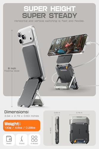 SUPCASE for MagSafe Wallet with Stand, Magnetic Wallet for Men, [Hold 5 Cards] [Adjustable Stand] [RFID Blocking] Phone Stand Credit Card Holder Tripod for iPhone 17/16/15/14/13/12 Series, Silver - color: Silver