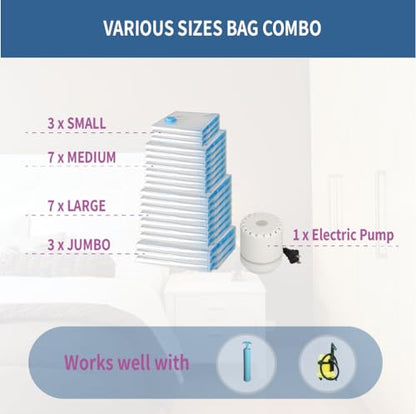 20 Pack Space Saver Vacuum Storage Bags Curated Set | Vacuum Sealed Compression Bags With Electric Pump, Space Saving For Clothing, Travel, Moving, Blankets, Comforters, Pillows - size: 20-Pack-E