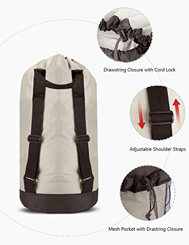 Dalykate Backpack Laundry Bag, 115L Large Hamper with Shoulder Straps, Drawstring Closure, Mesh Pocket, Khaki - color: Khaki