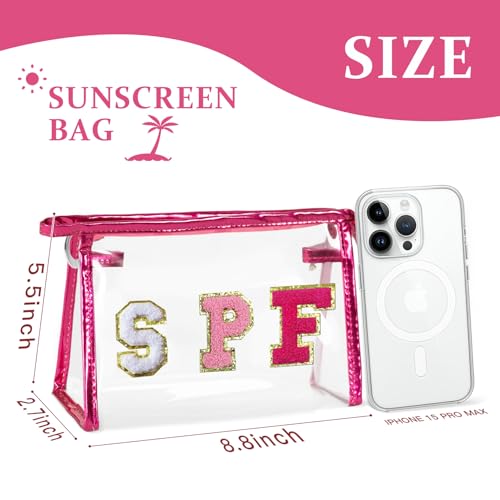 COSHAYSOO Sunscreen Bag Clear Makeup Toiletry Pouch Beach Vacation Essentials for Women Teen Girls Trip Gifts Summer Pool Travel Must Have Accessories Waterproof Stuff - color: Pink-SPF