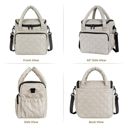 Women's Insulated Lunch Tote Bag - Inch Quilted Lunch Box for Women, Large Waterproof Cooler Bag with Pockets for Work, Picnic, Adult (camel) - color: Camel