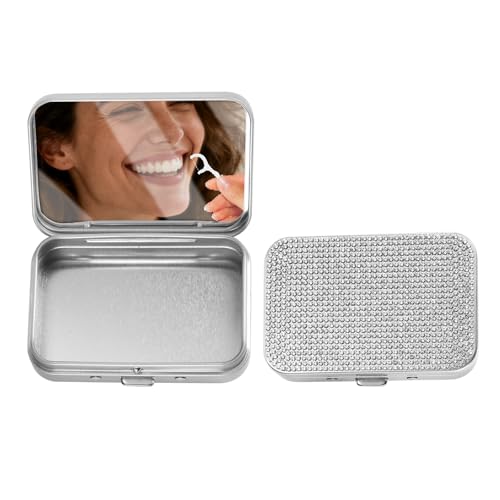 2Pack Bling Dental Floss Cases, Portable & Refillable Floss Pick Holders with Mirror, Gum Container Metal Tin Box Case for Q-tip,Cotton Swab (Bling Silver) - color: Bling Silver