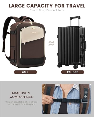 LOVEVOOK Travel Backpack for Women, 40L Carry On Backpack Flight Approved, Large Personal Item Bag Fits 17 inch Laptop, TSA Approved Luggage with 3 Packing Cubes,Waterproof Weekender Gym Essentials - color: Apricot-coffee, size: 40L