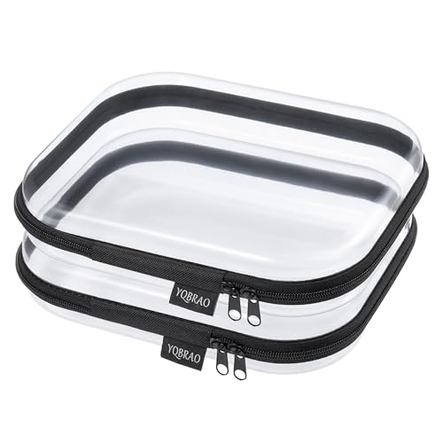 YQBRAO 2-Pack Medium Clear Hard Shell Zipper Case Black, 1.2mm Heavy-Duty Crush-Proof Makeup Bag, Versatile Diaper Bag Organizer Pouches, Rigid Clear Zipper Pouches for Toiletries, Tech & Daily Carry - color: Black, size: MM