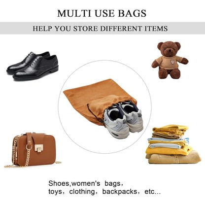 LAKE OF FIRE 4-Piece Travel Shoe Bags for Packing, 17.7" x 13.8" Dustproof Shoe Bags with Drawstring Closure,Washable & Reusable(Brown) - color: Brown