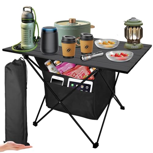 Foldable Camping Side Table, Ultralight Small Beach Table Aluminum, Portable Outdoor Table with Carry Bag and Storage for Picnic, Grill, Hiking, Fishing, Sand, Camping Essentials(L) - size: 27‘’ Large