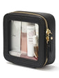 Popvibe Clear Makeup Bag Travel Cosmetic Case Transparent Toiletry Bag with Zipper, Portable Make Up Organizer Traveling Compact Car Bag for Essentials - color: Black, style: Mini Chic