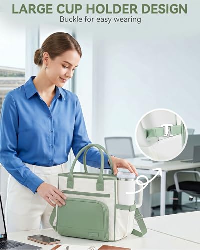 HOMESPON Insulated Lunch Bag Women Wide Opening Adult Lunch Box Large Leakproof Cooler Bag for Work Picnic Beach Family College Lunch Teacher Tote Bag with Adjustable Shoulder Strap Cup Holder(Green) - color: Green