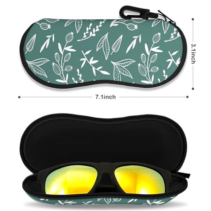 Sunglasses Soft Case, Ultra Light Portable Neoprene Zipper Glasses Case for Men Women - color: Eucalyptus Leaves